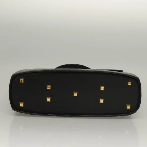Salvatore Ferragamo Hand Bag Leather Black Gold Auth